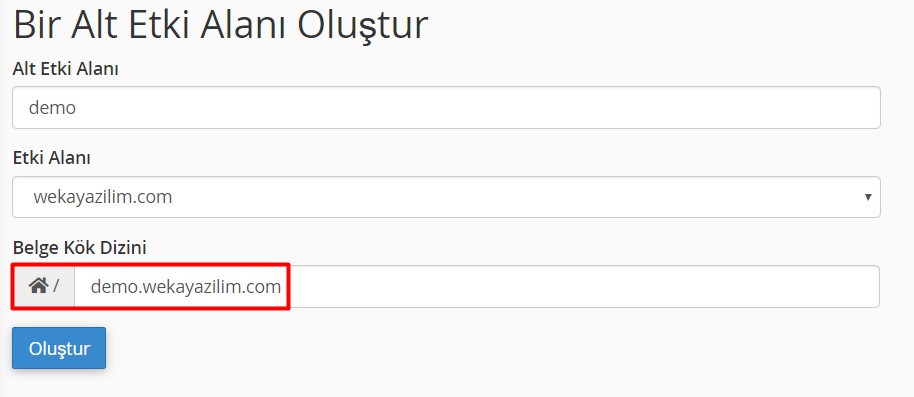 Cpanel Alt (Sub) Domain Oluşturma