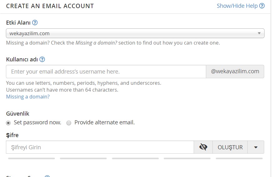 Cpanel Email Oluşturma
